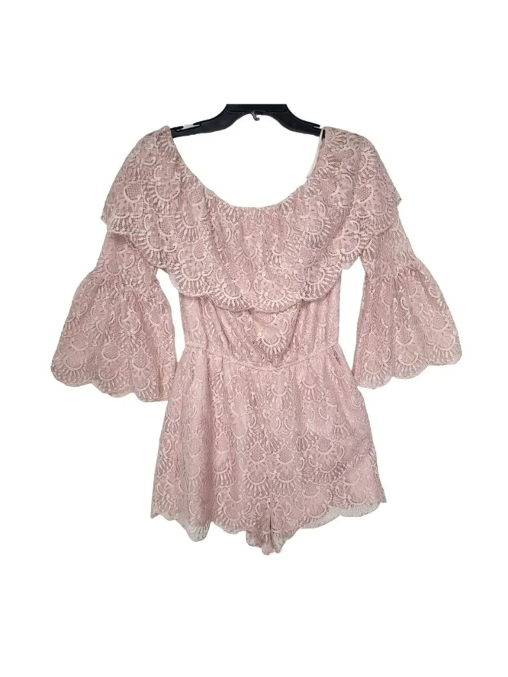 BB Dakota Kennedy Sz M Women's Pink Lace Romper jumpsuit long sleeve dusty pink - Picture 2 of 7